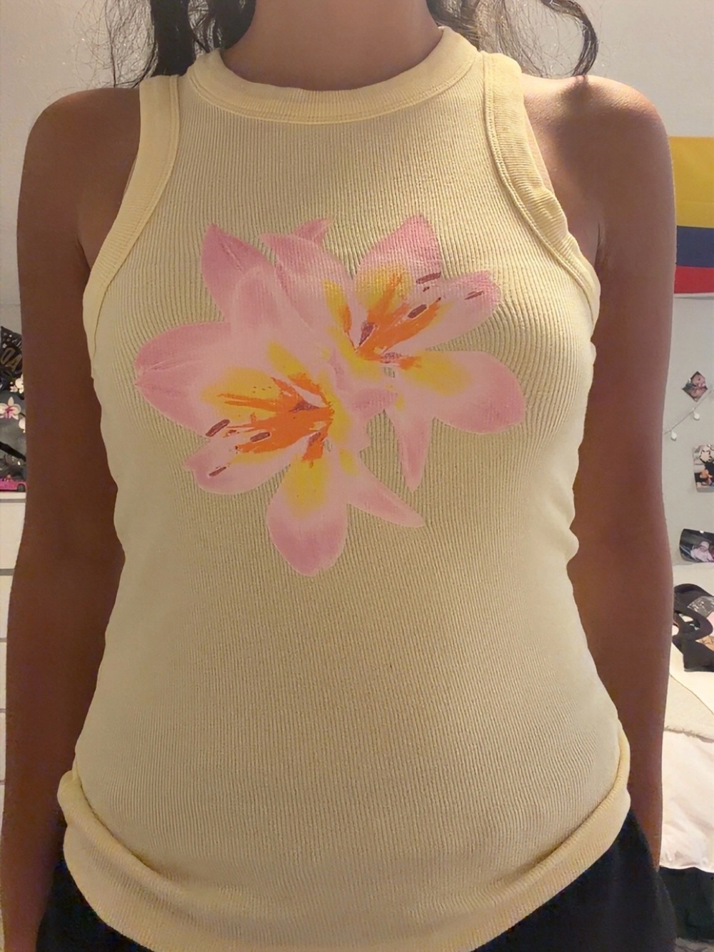 Yellow Ribbed Floral Tank Top